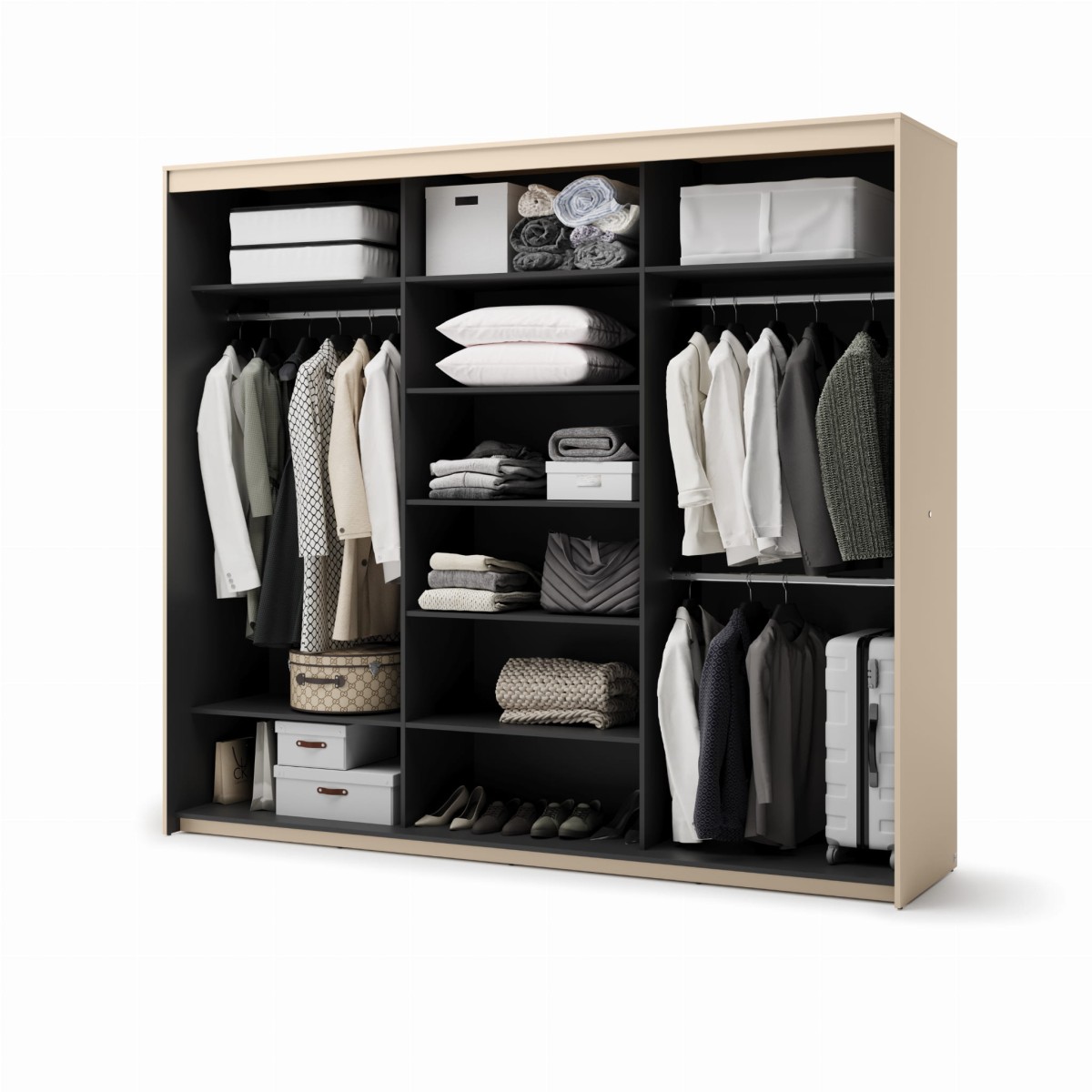 TS2BPC_04 TREND SYPIALNIA SZAFA 3D BEŻ PIASKOWY CZARNY LUSTRO WEWNĄTRZ PÓŁARANŻ.jpg