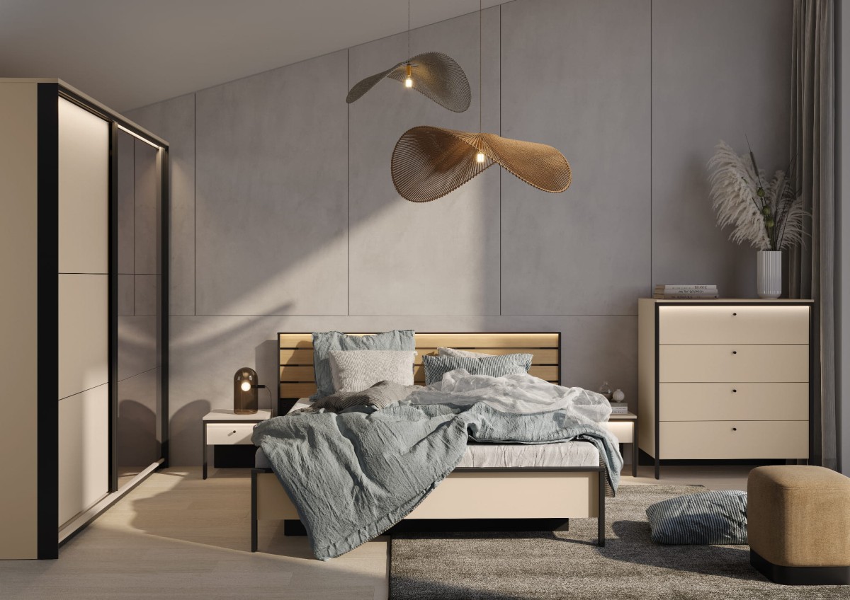 EN5BEC_02a ENNA SYPIALNIA SZAFKA NOCNA STOLIK NOCNY 1S BEŻ PIASKOWY CZARNY OŚWIETLENIE LED ARANŻACJA.jpg