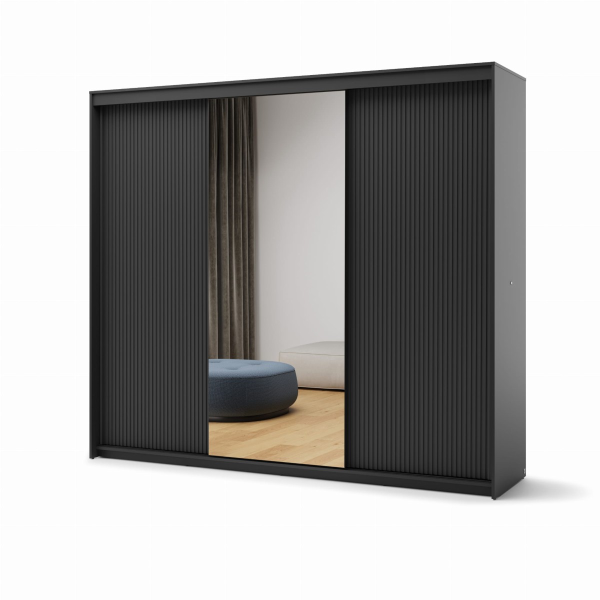 TZ2C_01 SZAFA TREND CZARNY RYFLE PRZESUWNA LUSTRO 250 CM ZEWNĄTRZ.jpg