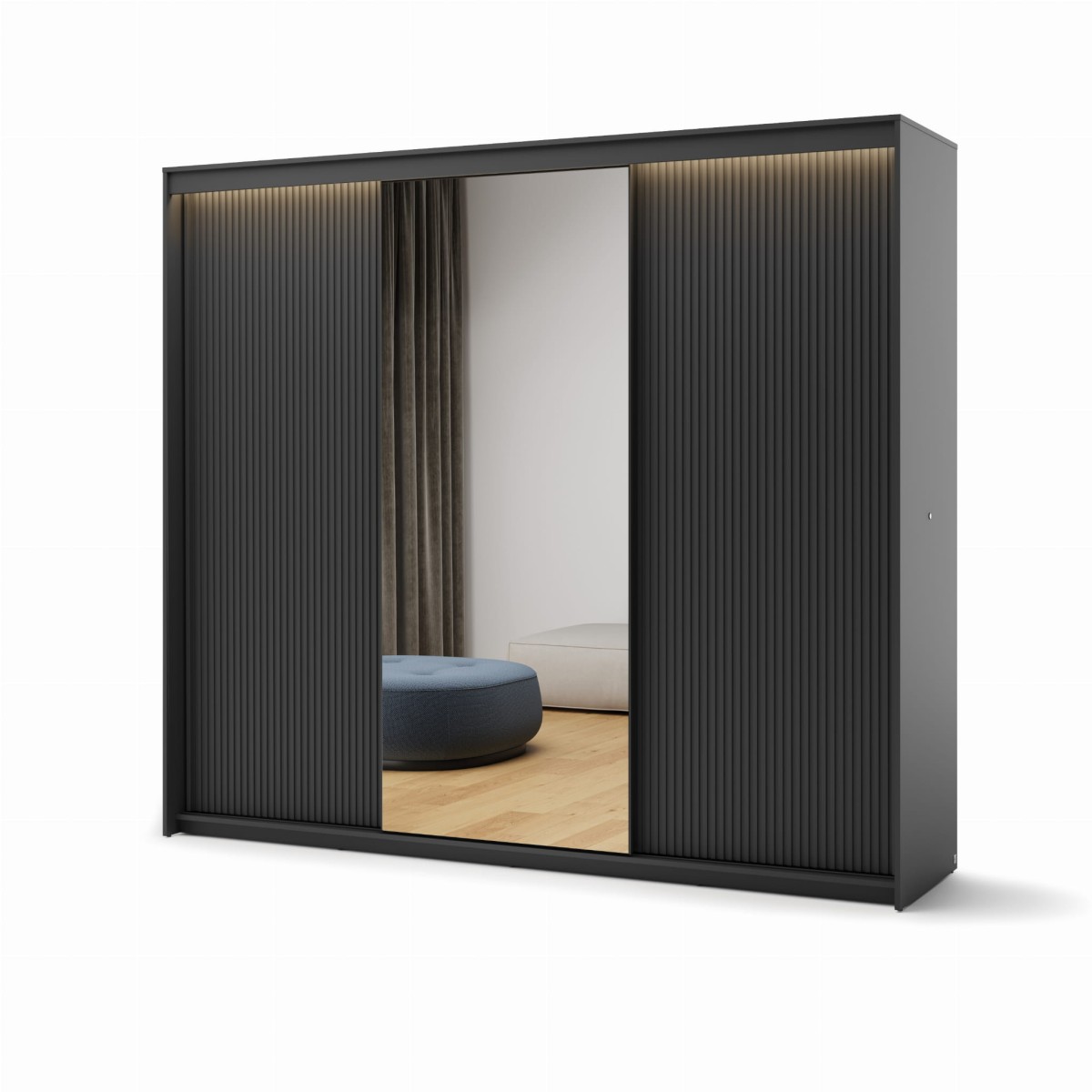 TZ2C_02 SZAFA TREND CZARNY RYFLE PRZESUWNA LUSTRO 250 CM ZEWNĄTRZ OŚWIETLENIE LED.jpg