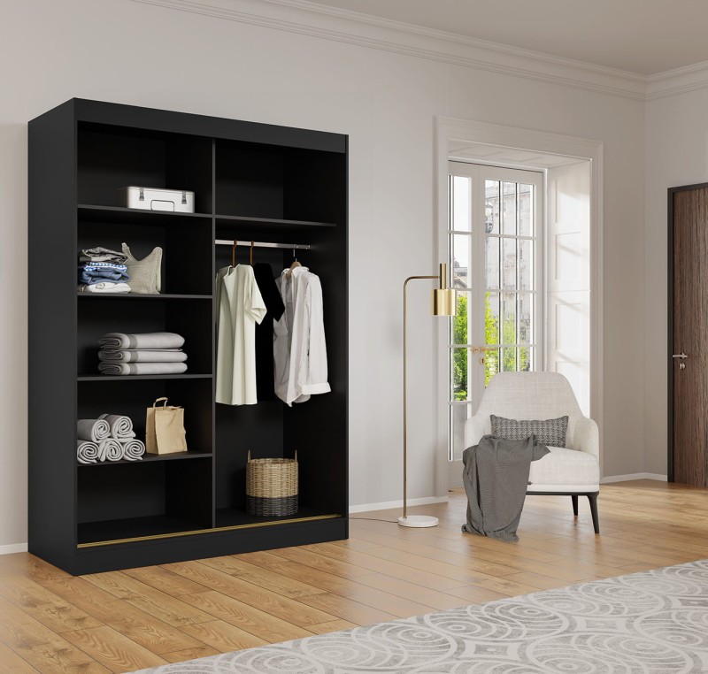 SZAFA MODIN 150 CZARNA LUSTRO CZARNE UCHWYTY ARANŻACJA WNĘTRZE.jpg