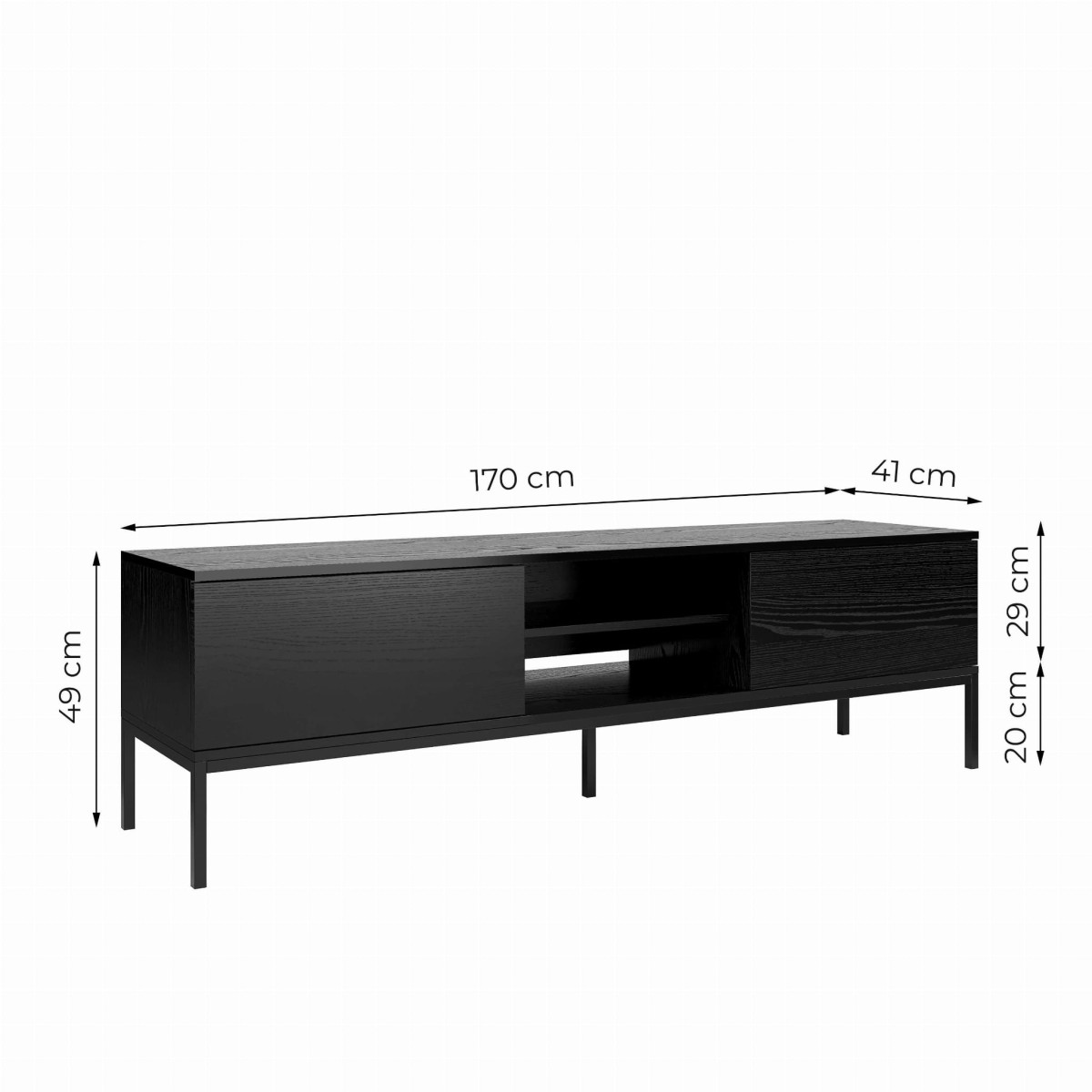 INDUST SZAFKA RTV 2S 170 CM CZARNE DREWNO WYSOKIE CZARNE NÓŻKI WYMIARY.jpg