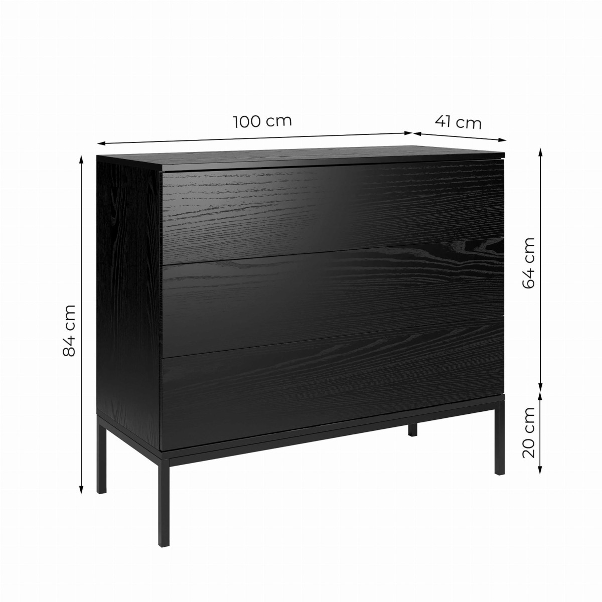 INDUST KOMODA 3S 100 CM CZARNE DREWNO WYSOKIE CZARNE NÓŻKI WYMIARY.jpg