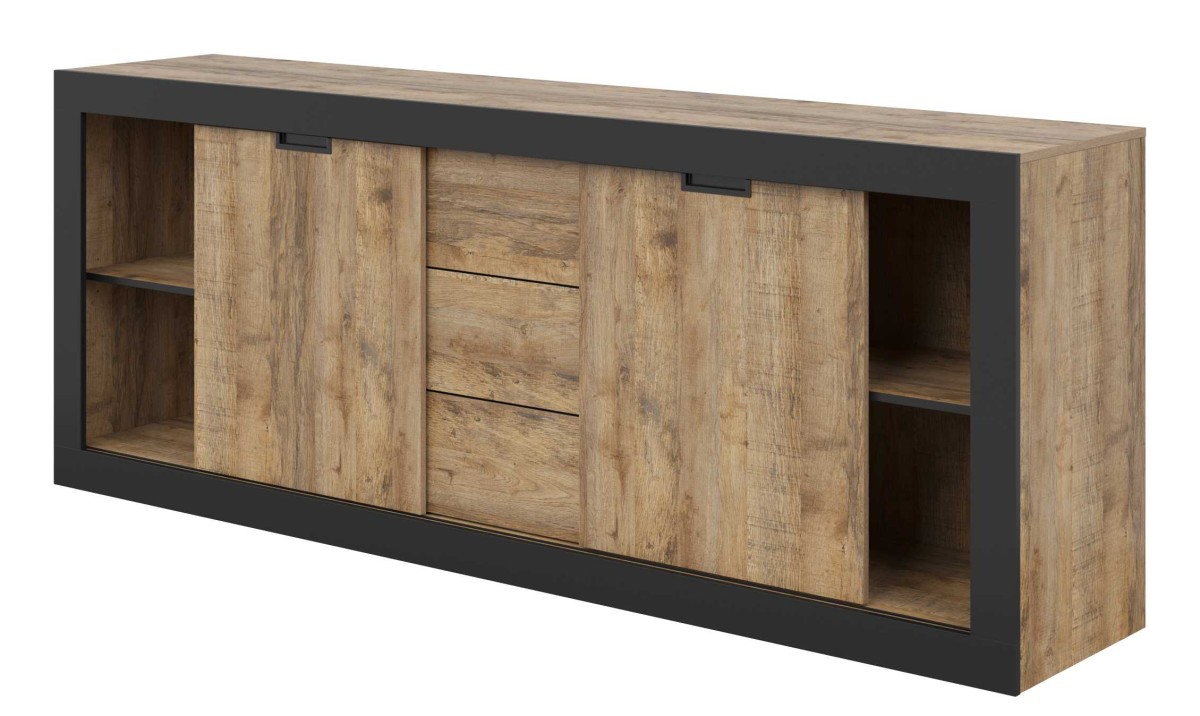 Tudor 24WSNZ25_KOMODA 2DRZWI 3SZUFLADY DĄB SAMDAL - CZARNY MAT WNĘTRZE.jpg