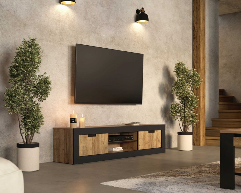 Tudor 24WSNZ40_SZAFKA RTV 2DRZWI DĄB SAMDAL - CZARNY MAT ARANŻACJA.jpg