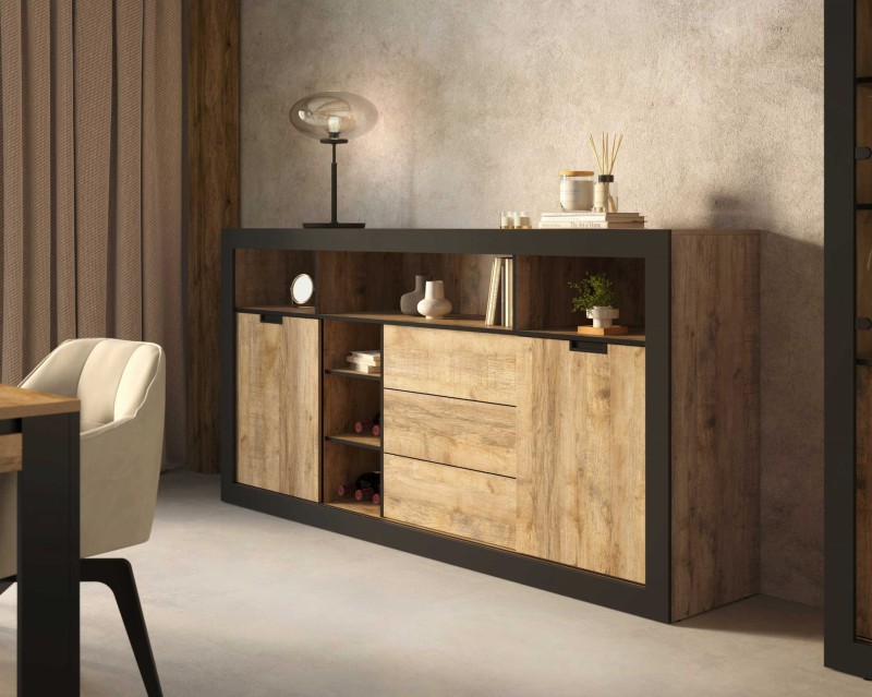 Tudor 24WSNZ43_KOMODA 2DRZWI 3SZUFLADY DĄB SAMDAL - CZARNY MAT ARANŻACJA.jpg