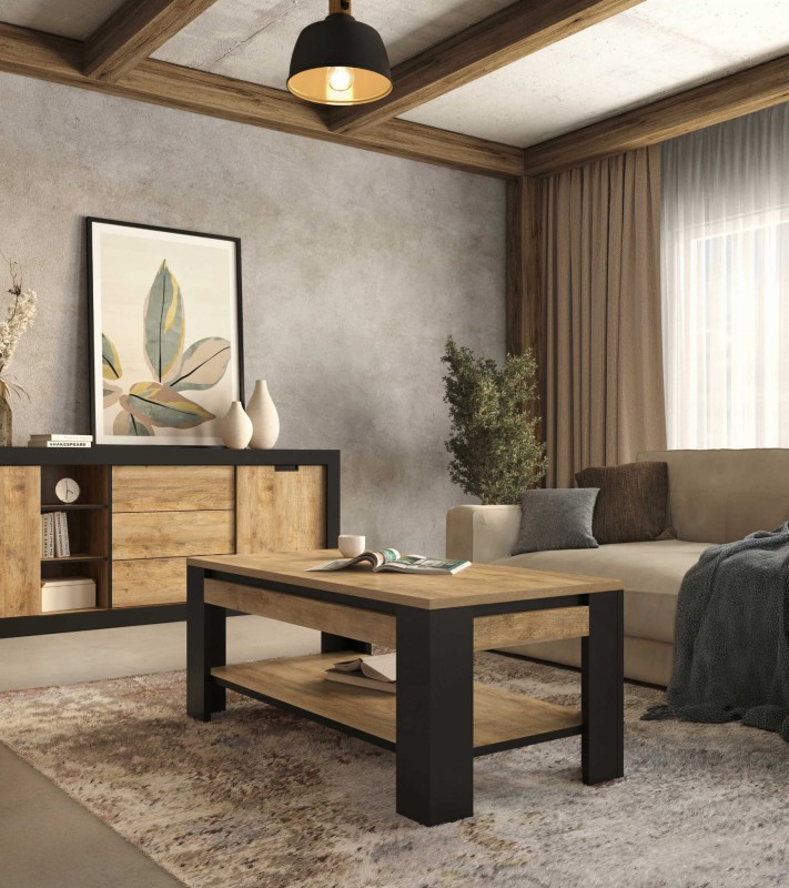 Tudor 24WSNZ99_STOLIK KAWOWY ŁAWA DĄB SAMDAL - CZARNY MAT ARANŻACJA.jpg