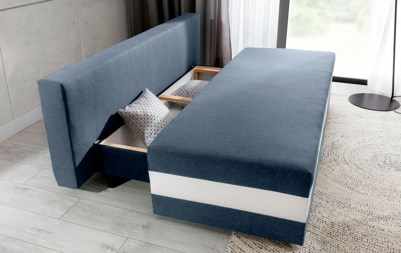 SOFA KANAPA WERSALKA KALIA TKANINA SAWANA 80 + SOFT 17 + BOTANICAL 80 ARANŻACJA POJEMNIK NA POŚCIEL.webp