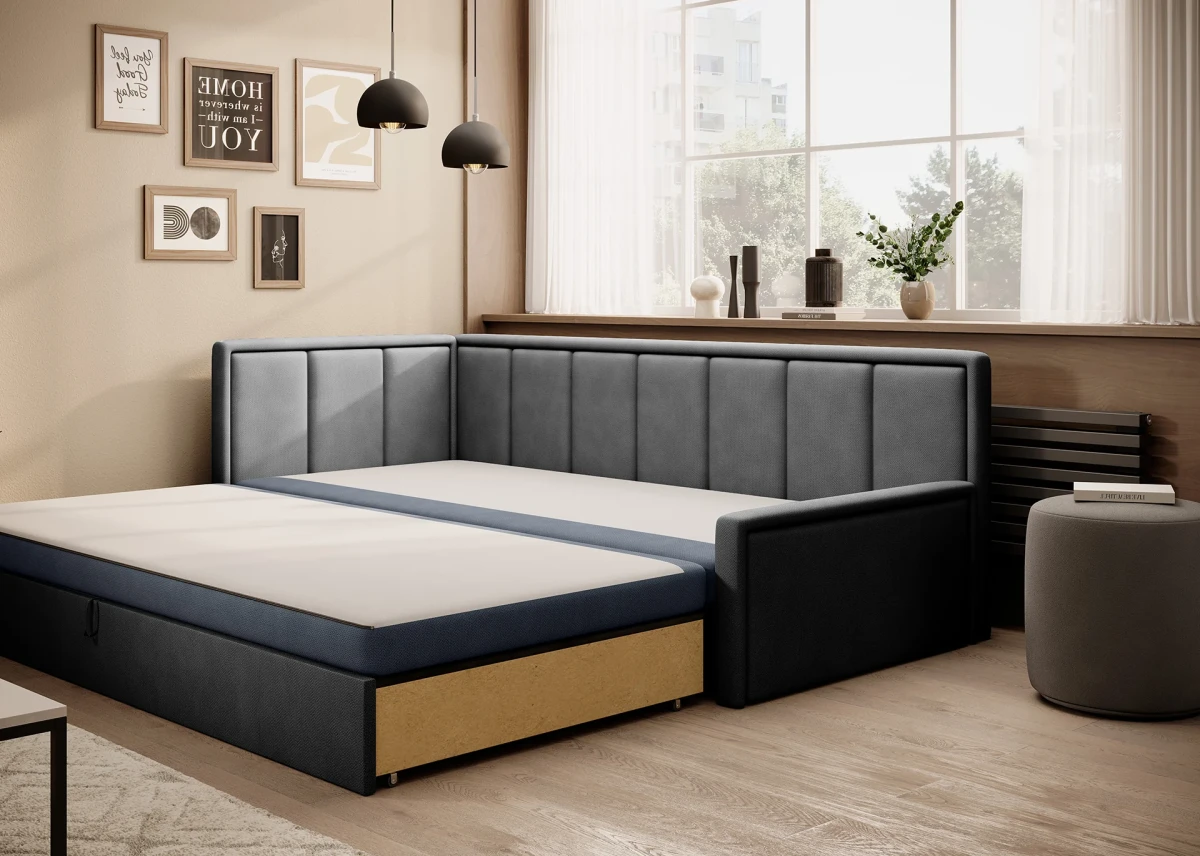 KANAPA SOFA NAROŻNA FLUGO TKANINA POCO 40 + POCO 04 ARANŻACJA FUNKCJA SPANIA.webp