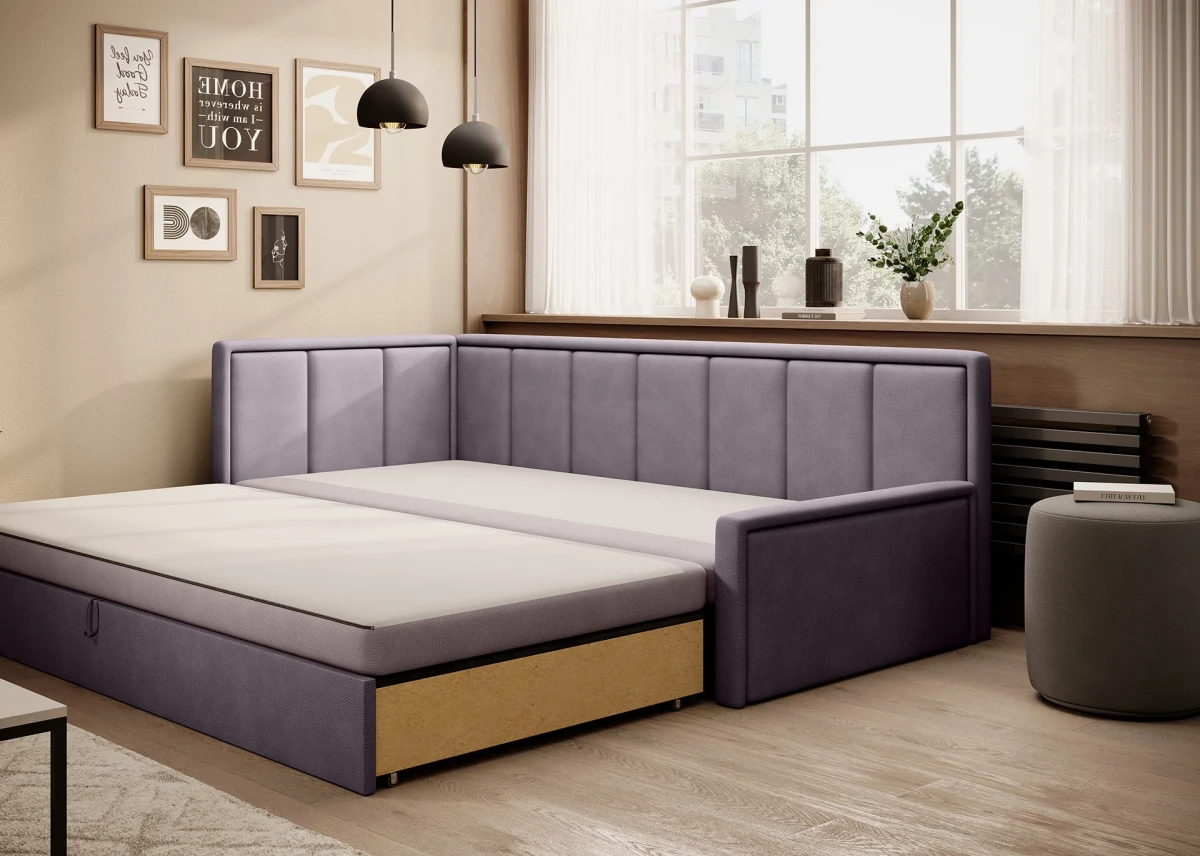 KANAPA SOFA NAROŻNA FLUGO TKANINA POCO 101 + POCO 41 ARANŻACJA FUNKCJA SPANIA.webp