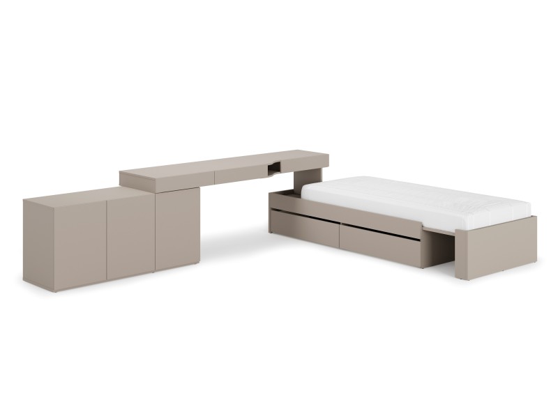 WOS1L_01 WOOW ZESTAW KOMODA BIURKO LEWE ŁÓŻKO KOLOR szampański dąb vincenza bielonaclay grey ZEWNĄTRZ.jpg