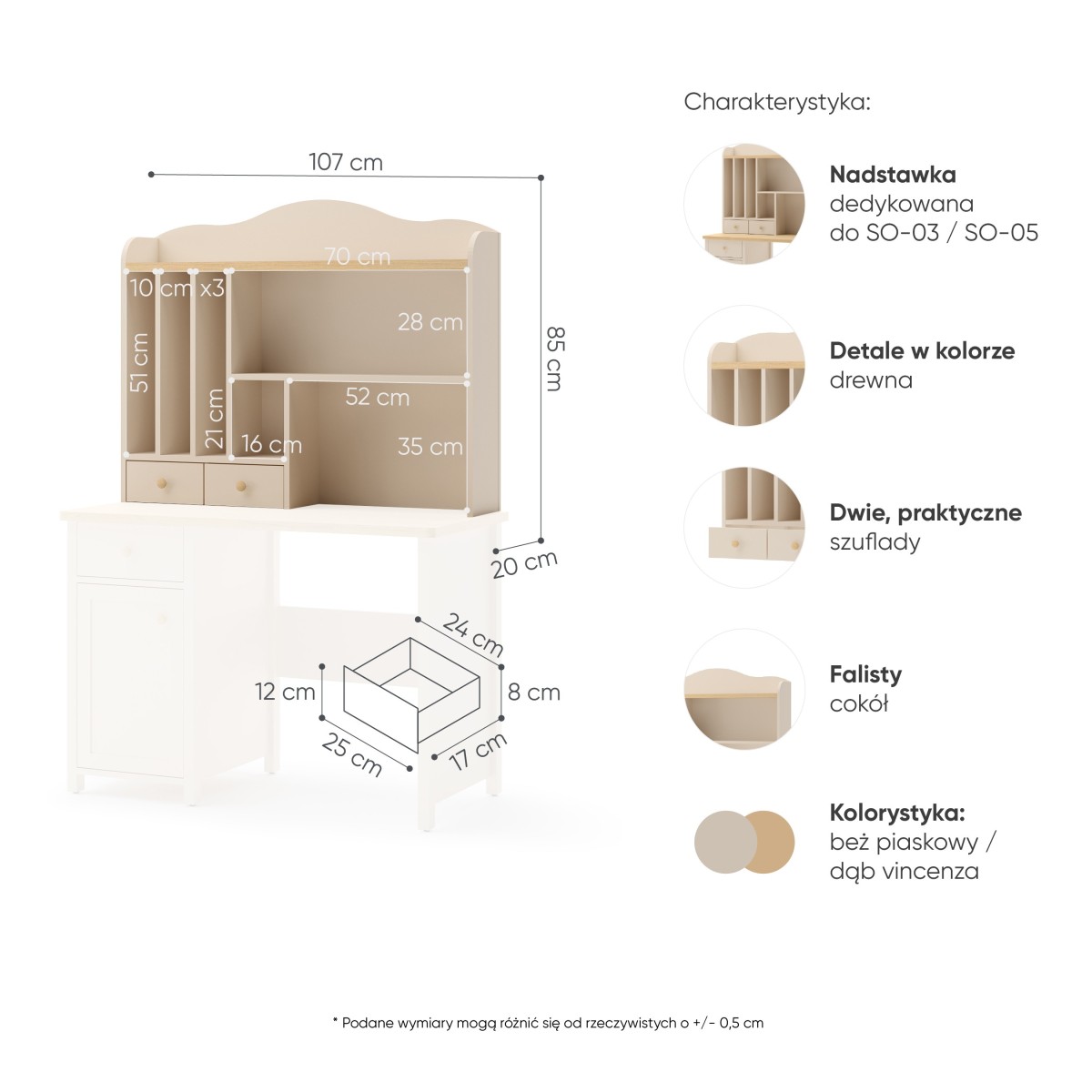 SO4BPVB_06 NADSTAWKA 2 SZUFLADY BEŻ PIASKOWY WYMIARY OPIS.jpg
