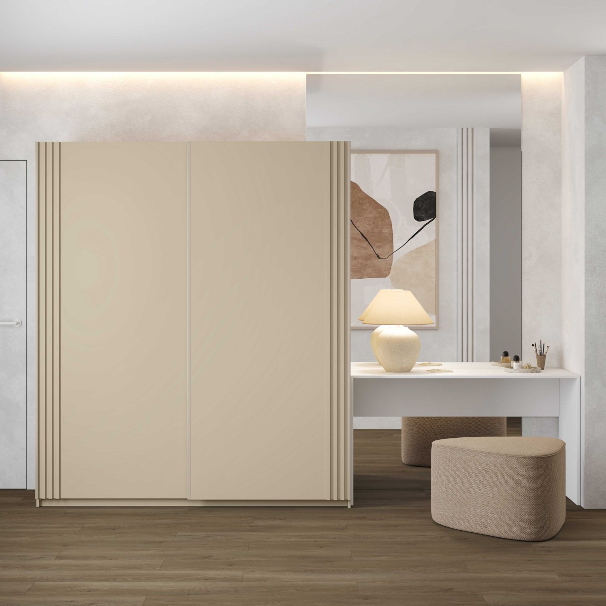 NIVA 2412OE16_1+2497LZ03+AVA SZAFA 180 CM DWUDRZWIOWA PRZESUWNA LAMELE BEŻ JASNY ARANŻACJA.jpg