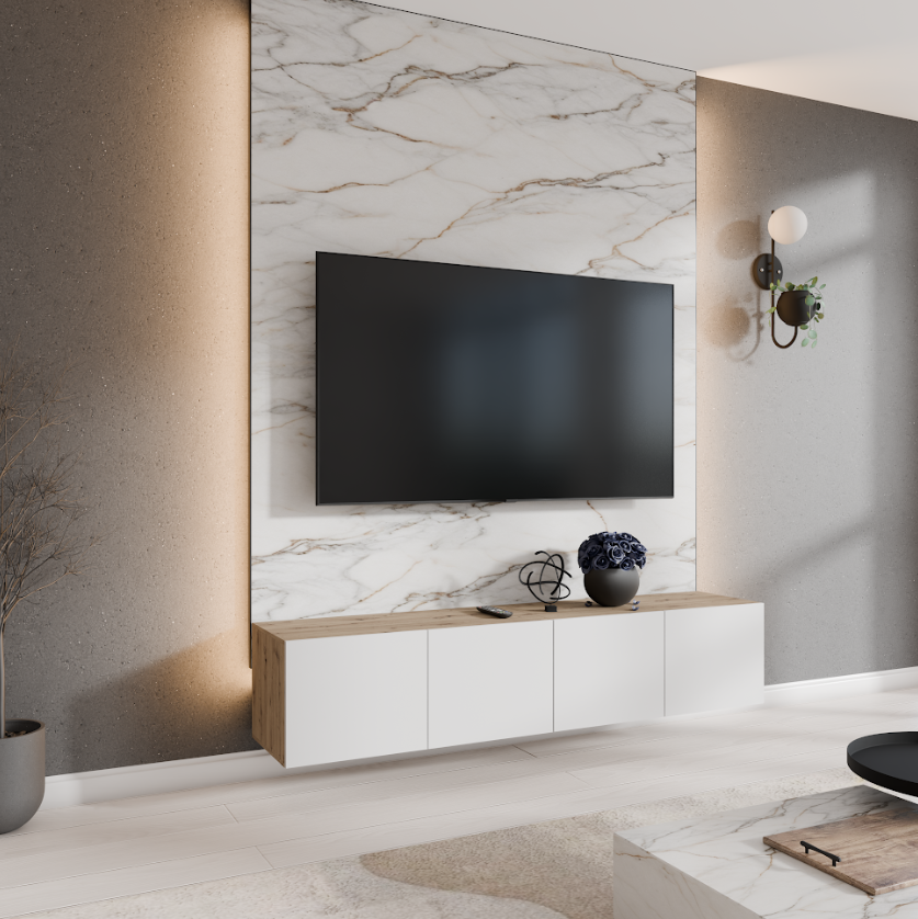 SZAFKA RTV WISZĄCA LIO 200 2X100 KORPUS DĄB ARTISAN FRONT BIAŁY MAT ARANŻACJA.png