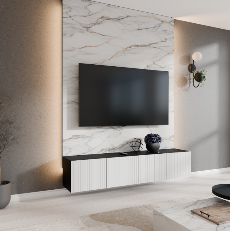 SZAFKA RTV WISZĄCA MIO 200 2X100 KORPUS CZARNY MAT FRONT BIAŁY MAT ARANŻACJA.png