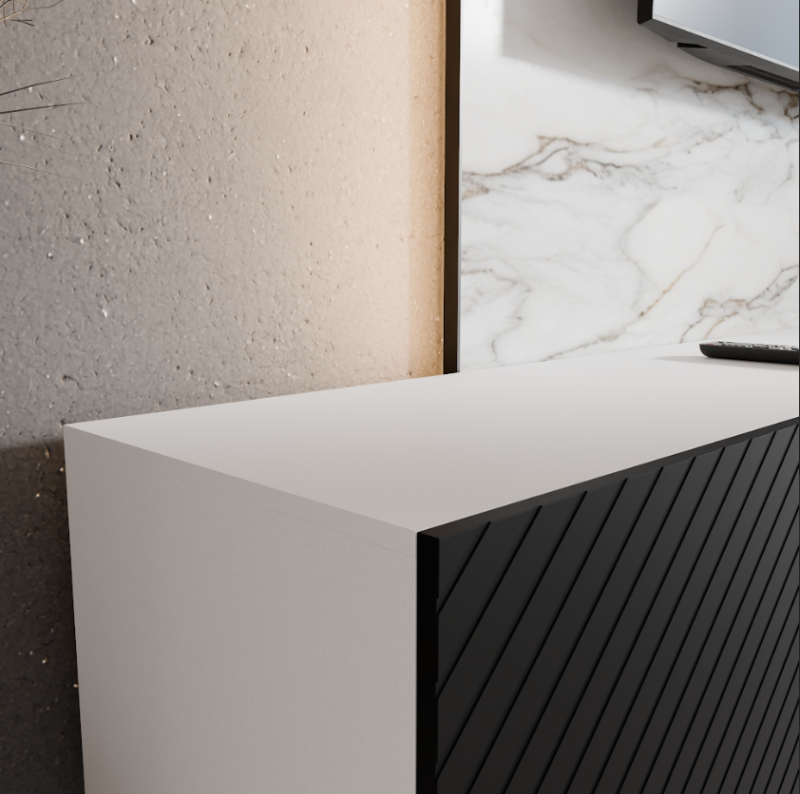 SZAFKA RTV WISZĄCA NIKO 200 2X100 KORPUS BIAŁY MAT FRONT CZARNY MAT ARANŻACJA DETALE.png