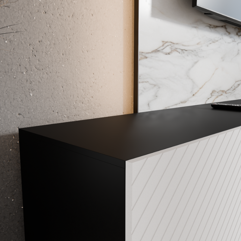 SZAFKA RTV WISZĄCA NIKO 200 2X100 KORPUS CZARNY MAT FRONT BIAŁY MAT ARANŻACJA DETALE.png