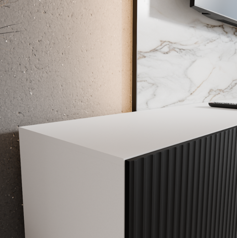 SZAFKA RTV WISZĄCA NOE 200 2X100 KORPUS BIAŁY MAT FRONT CZARNY MAT ARANŻACJA DETALE.png