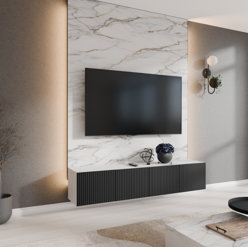 SZAFKA RTV WISZĄCA NOE 200 2X100 KORPUS BIAŁY MAT FRONT CZARNY MAT ARANŻACJA.png