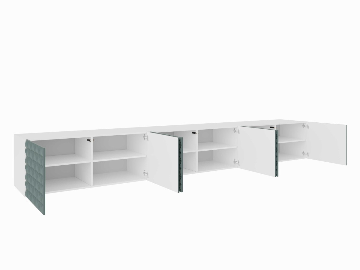 SZAFKA RTV WISZĄCA CALI 300 3X100 ZAMKNIĘTA KORPUS BIAŁY MAT FRONT ZIELONY LABRADOR WEWNĄTRZ.jpg