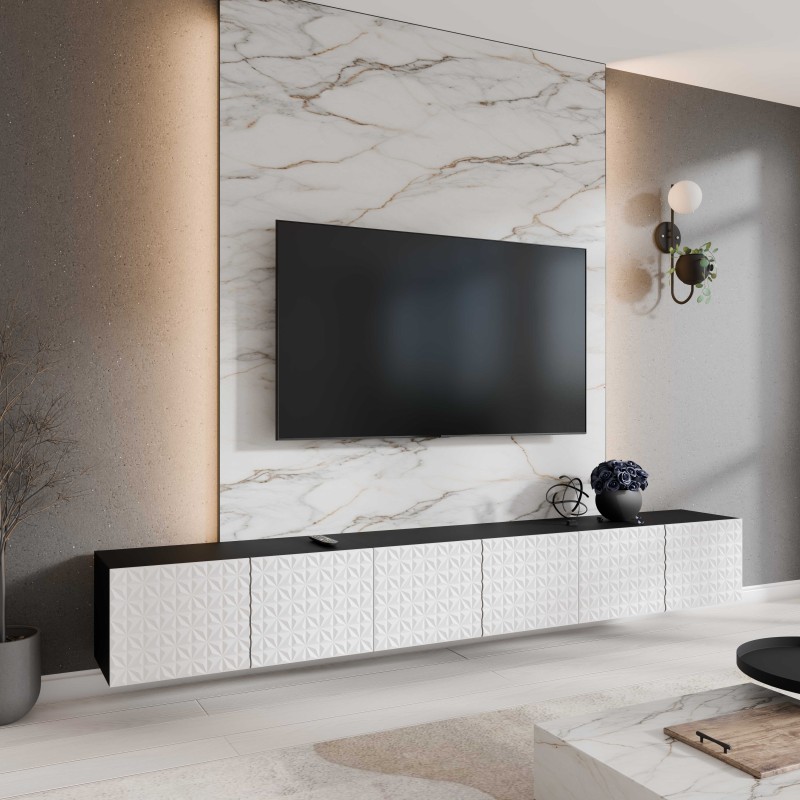 SZAFKA RTV WISZĄCA CALI 300 3X100 ZAMKNIĘTA KORPUS CZARNY MAT FRONT BIAŁY MAT ARANŻACJA.jpg