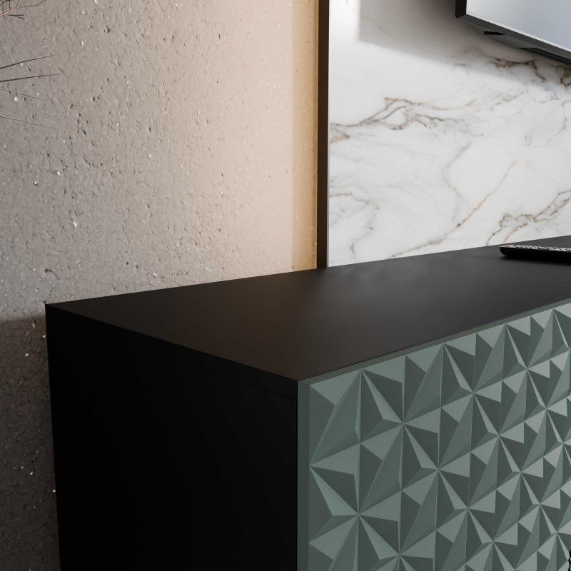 SZAFKA RTV WISZĄCA CALI 300 3X100 ZAMKNIĘTA KORPUS CZARNY MAT FRONT ZIELONY LABRADOR ARANŻACJA DETALE.jpg