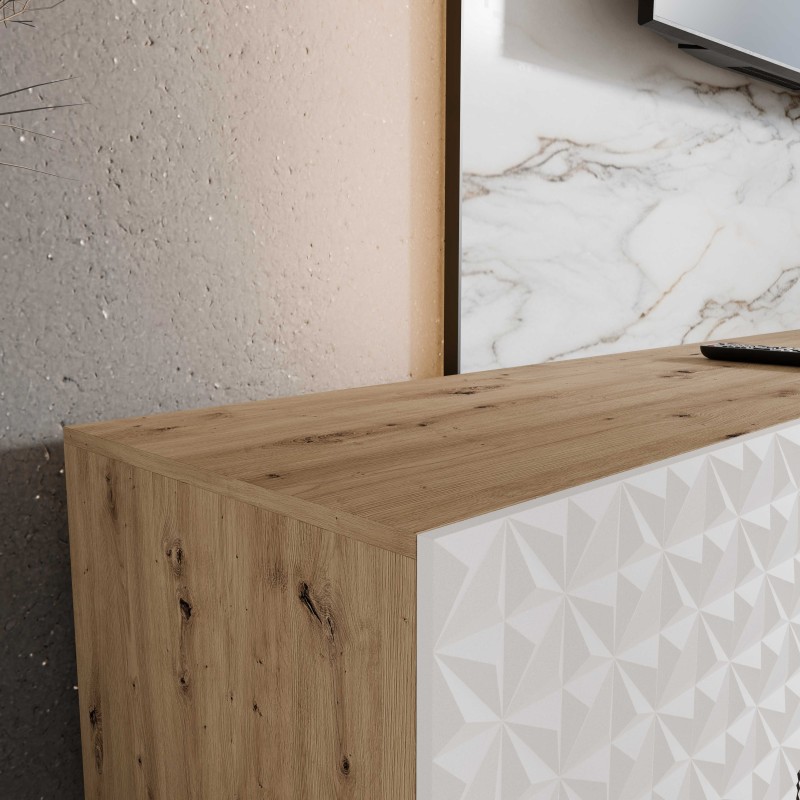 SZAFKA RTV WISZĄCA CALI 300 3X100 ZAMKNIĘTA KORPUS DĄB ARTISAN FRONT BIAŁY MAT ARANŻACJA DETALE.jpg