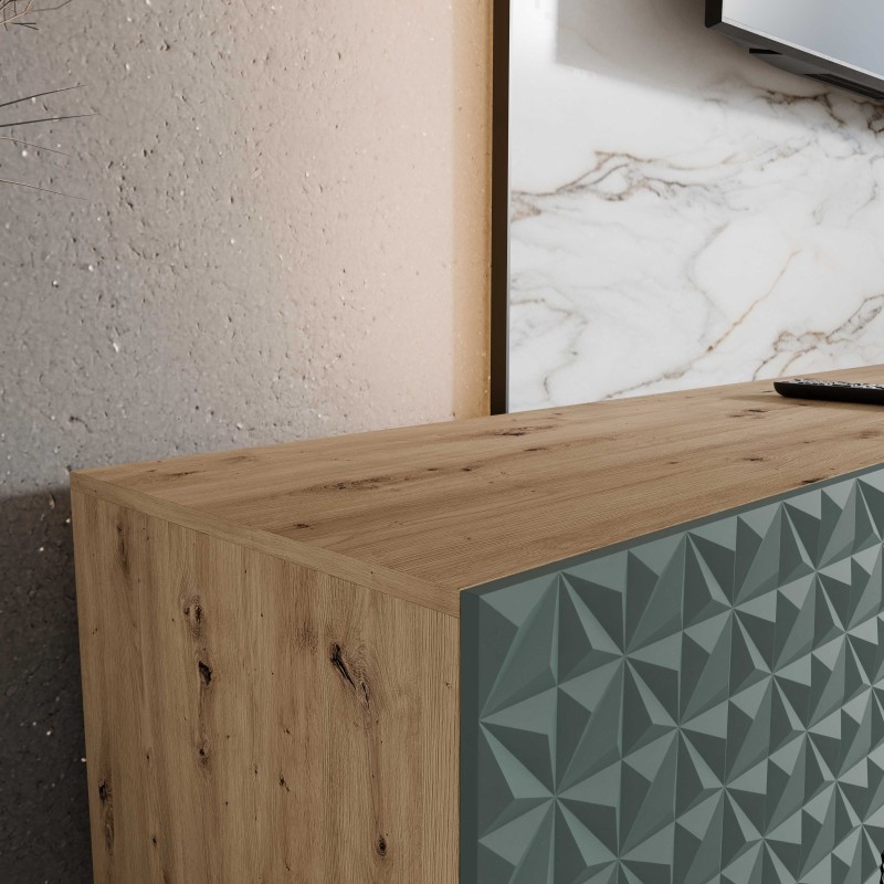 SZAFKA RTV WISZĄCA CALI 300 3X100 ZAMKNIĘTA KORPUS DĄB ARTISAN FRONT ZIELONY LABRADOR ARANŻACJA DETALE.jpg