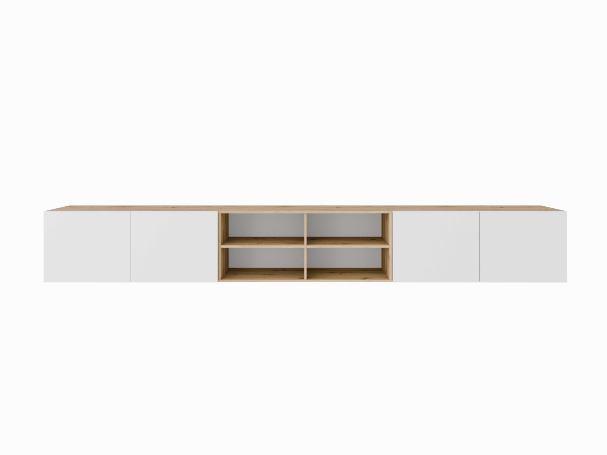 SZAFKA RTV WISZĄCA LIO 300 3X100 OTWARTA KORPUS DĄB ARTISAN FRONT BIAŁY MAT.jpg