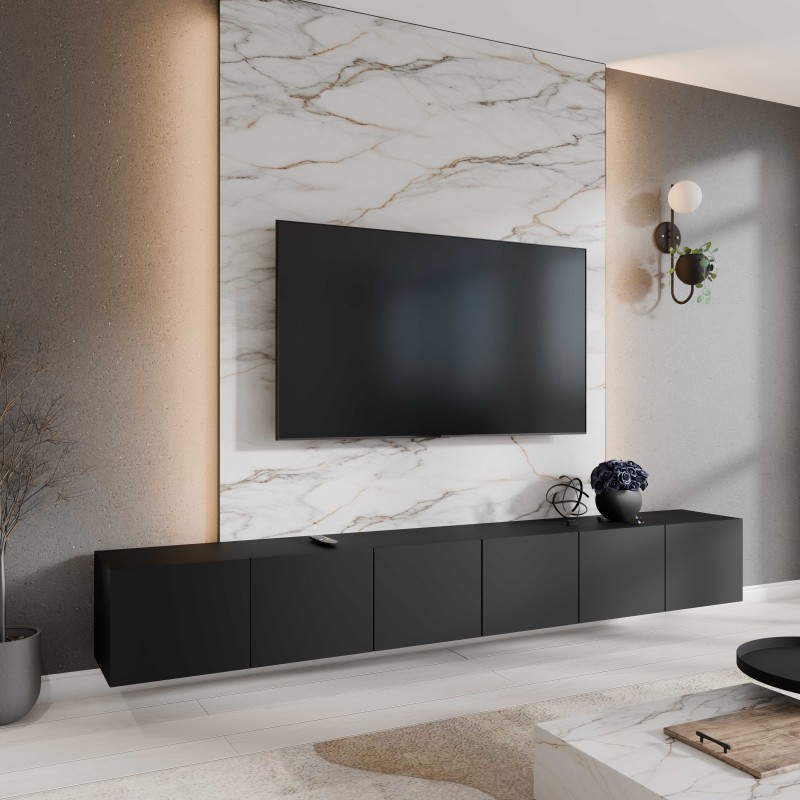 SZAFKA RTV WISZĄCA LIO 300 3X100 ZAMKNIĘTA KORPUS CZARNY MAT FRONT CZARNY MAT ARANŻACJA.jpg