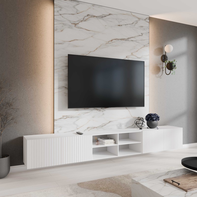 SZAFKA RTV WISZĄCA MIO 300 3X100 OTWARTA KORPUS BIAŁY MAT FRONT BIAŁY MAT ARANŻACJA.jpg