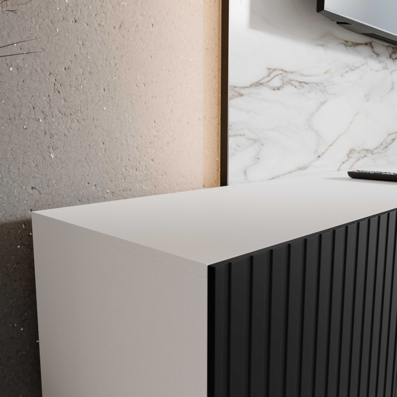 SZAFKA RTV WISZĄCA MIO 300 3X100 OTWARTA KORPUS BIAŁY MAT FRONT CZARNY MAT ARANŻACJA DETALE.jpg