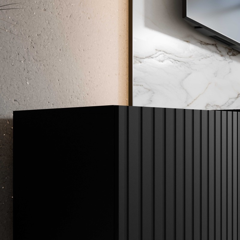 SZAFKA RTV WISZĄCA MIO 300 3X100 OTWARTA KORPUS CZARNY MAT FRONT CZARNY MAT ARANŻACJA DETALE.jpg