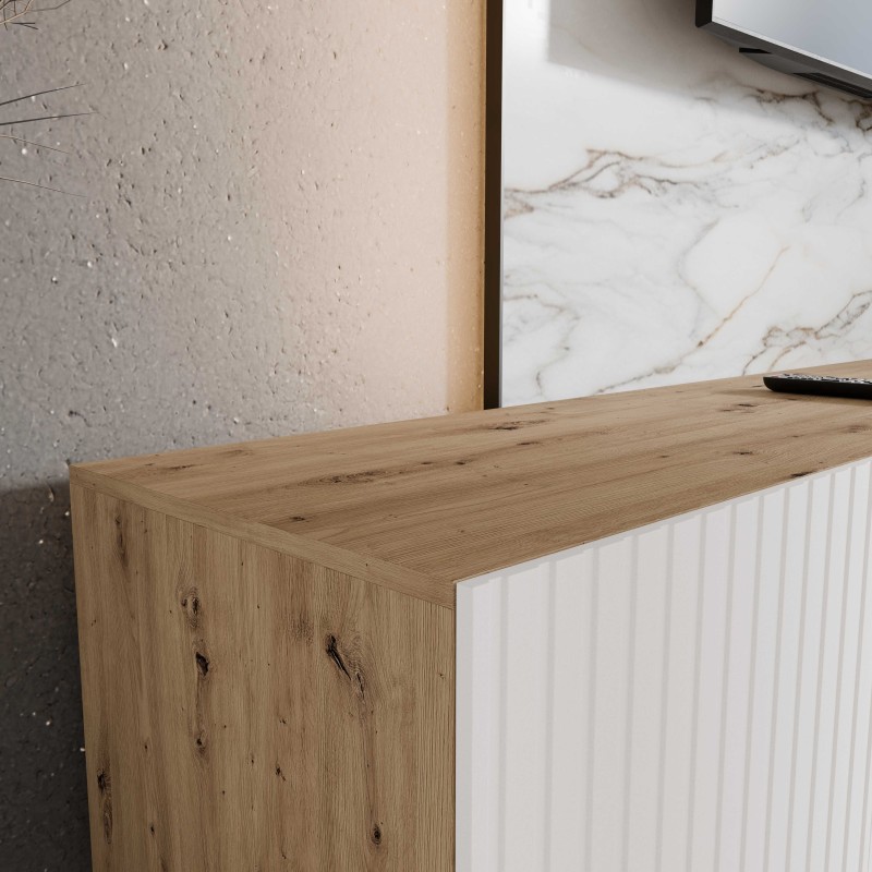 SZAFKA RTV WISZĄCA MIO 300 3X100 OTWARTA KORPUS DĄB ARTISAN FRONT BIAŁY MAT ARANŻACJA DETALE.jpg