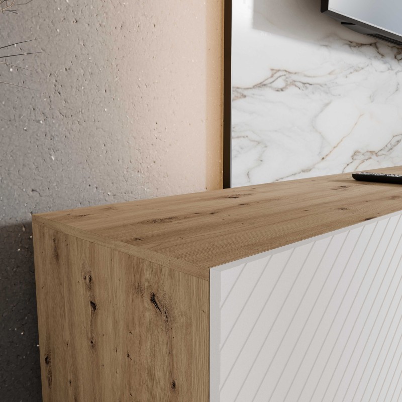 SZAFKA RTV WISZĄCA NIKO 300 3X100 OTWARTA KORPUS DĄB ARTISAN FRONT BIAŁY MAT ARANŻACJA DETALE.jpg