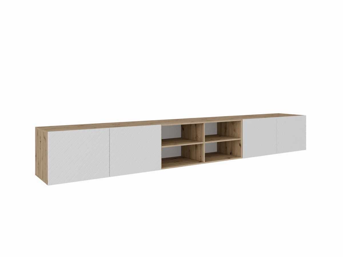 SZAFKA RTV WISZĄCA NIKO 300 3X100 OTWARTA KORPUS DĄB ARTISAN FRONT BIAŁY MAT ZEWNĄTRZ.jpg