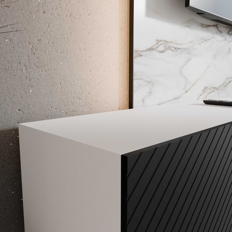 SZAFKA RTV WISZĄCA NIKO 300 3X100 ZAMKNIĘTA KORPUS BIAŁY MAT FRONT CZARNY MAT ARANŻACJA DETALE.jpg