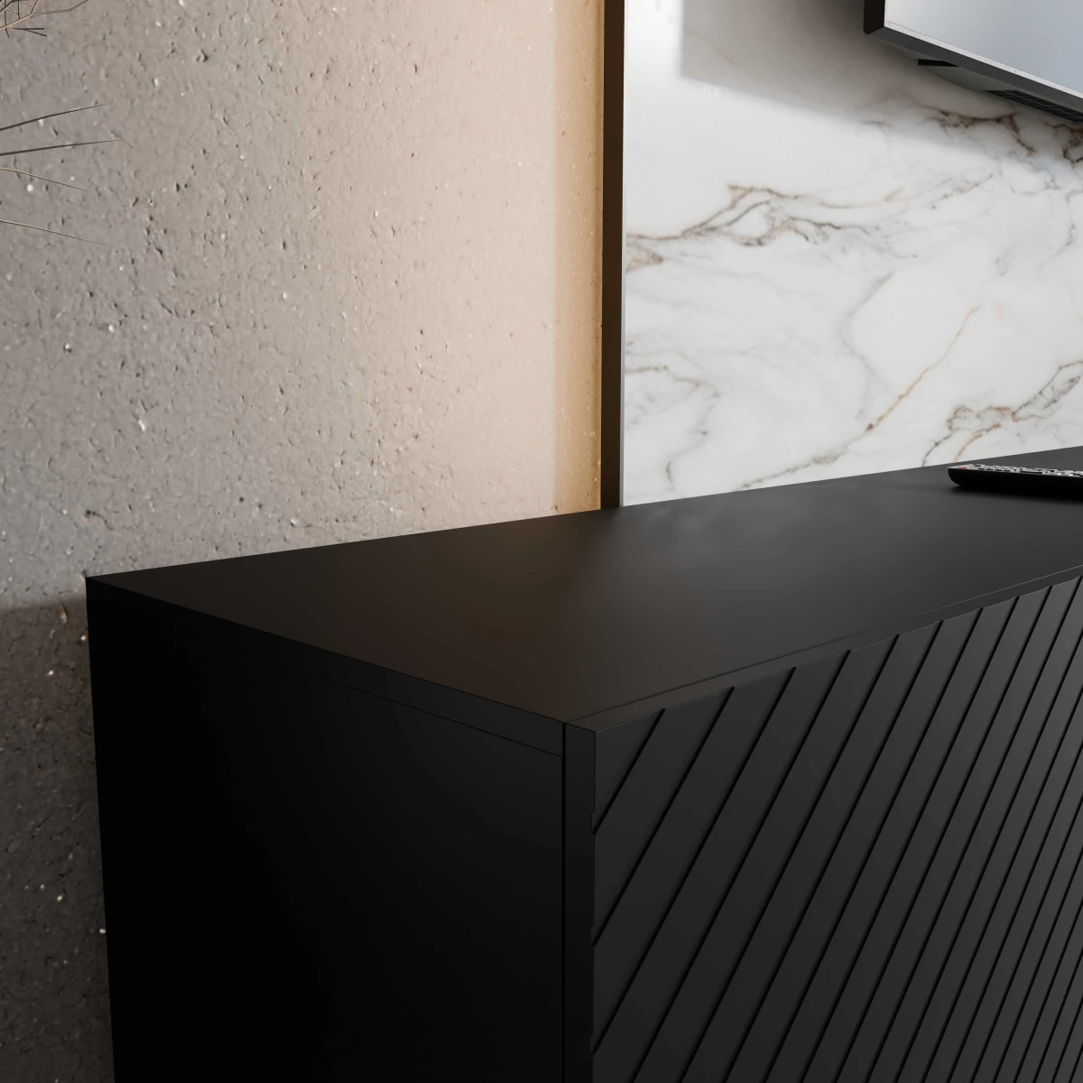 SZAFKA RTV WISZĄCA NIKO 300 3X100 ZAMKNIĘTA KORPUS CZARNY MAT FRONT CZARNY MAT ARANŻACJA DETALE.jpg