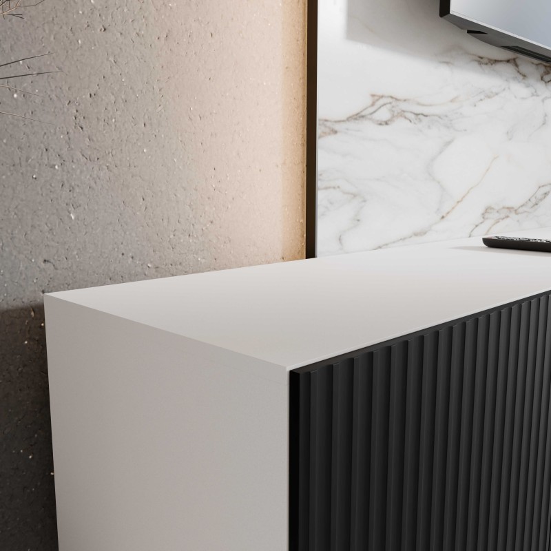 SZAFKA RTV WISZĄCA NOE 300 3X100 OTWARTA KORPUS BIAŁY MAT FRONT CZARNY MAT ARANŻACJA DETALE.jpg