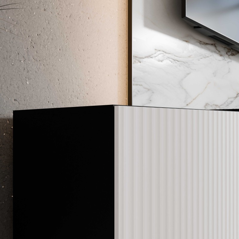 SZAFKA RTV WISZĄCA NOE 300 3X100 OTWARTA KORPUS CZARNY MAT FRONT BIAŁY MAT ARANŻACJA DETALE.jpg