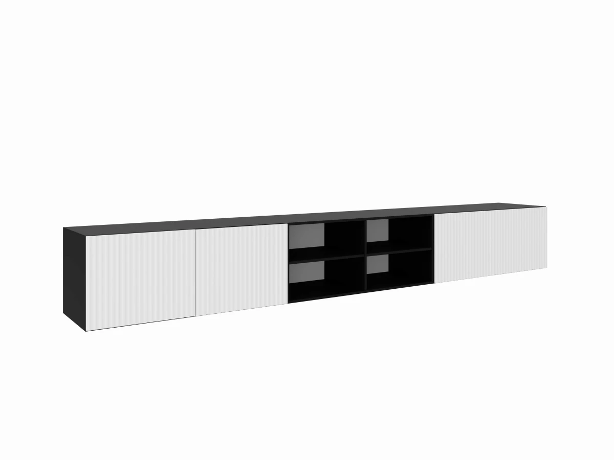 SZAFKA RTV WISZĄCA NOE 300 3X100 OTWARTA KORPUS CZARNY MAT FRONT BIAŁY MAT ZEWNĄTRZ.jpg