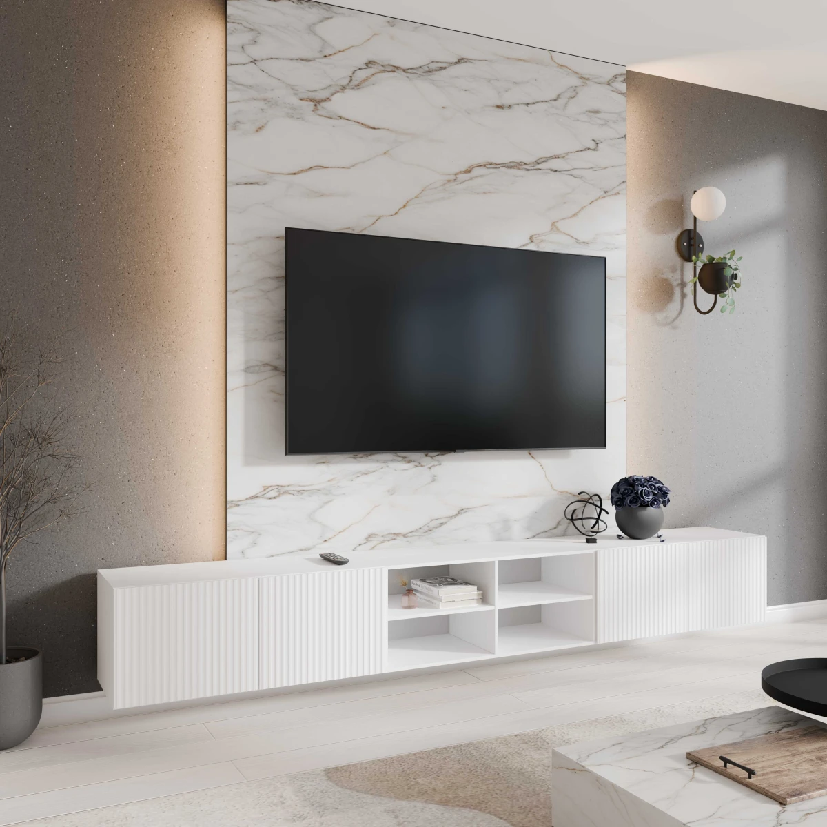 SZAFKA RTV WISZĄCA NOE 300 3X100 OTWARTA KORPUS BIAŁY MAT FRONT BIAŁY MAT ARANŻACJA.jpg