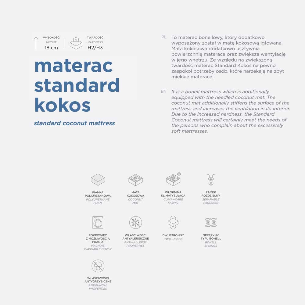 Materac Standard Kokos Parametry