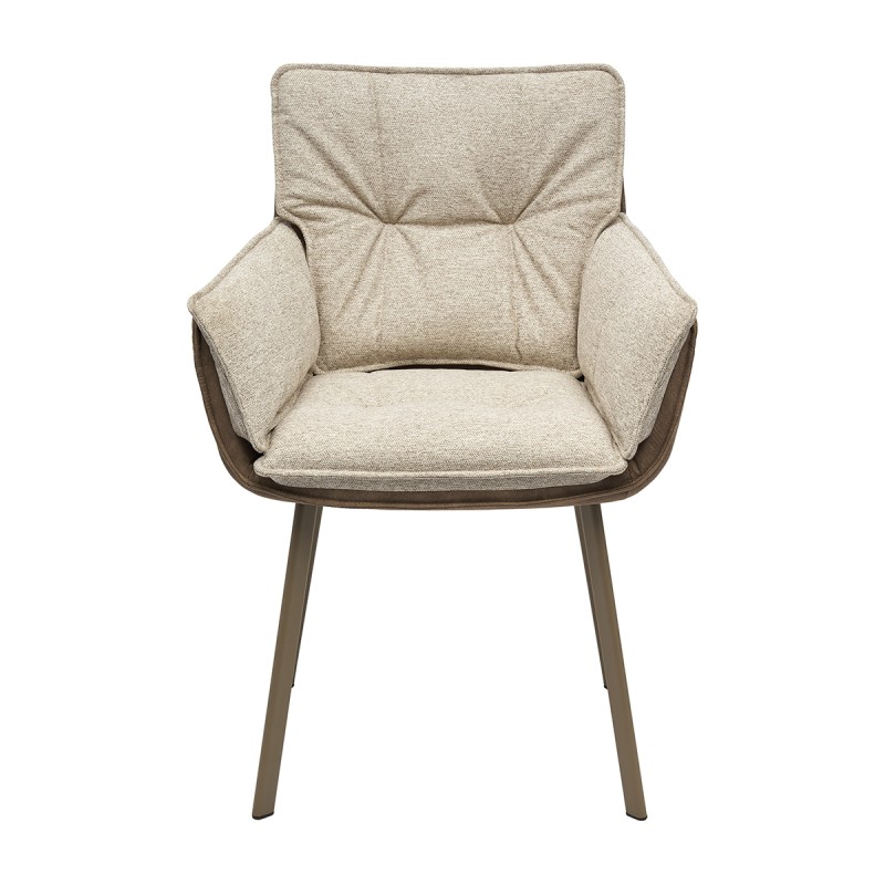 Krzesło RASMUS Tapicerowane Beżowe z podłokietnikami widok z przodu  – nowoczesne krzesło do jadalni i salonu