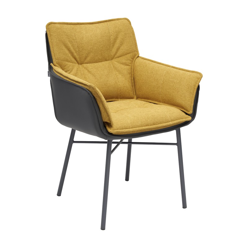 Krzesło RASMUS Tapicerowane Żółte z podłokietnikami – nowoczesne krzesło do jadalni i salonu