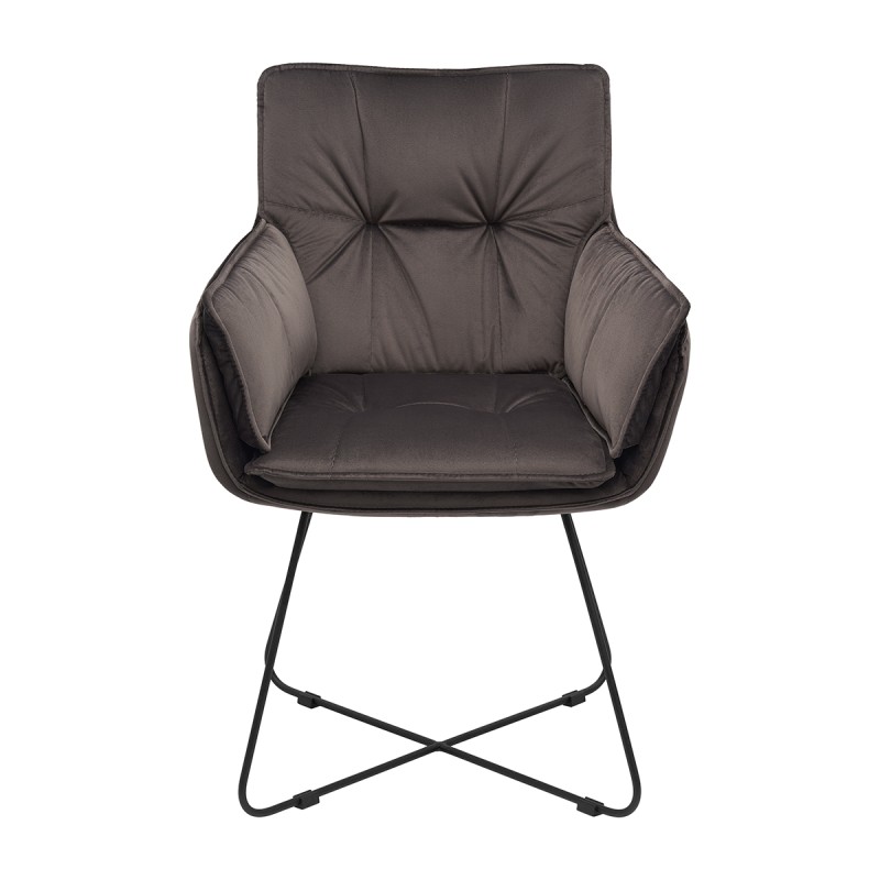 Krzesło RASMUS Tapicerowane Brązowe z podłokietnikami widok z przodu  – nowoczesne krzesło do jadalni i salonu