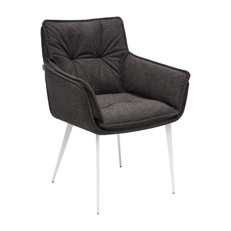 Krzesło RASMUS Tapicerowane Grafitowe z podłokietnikami – nowoczesne krzesło do jadalni i salonu