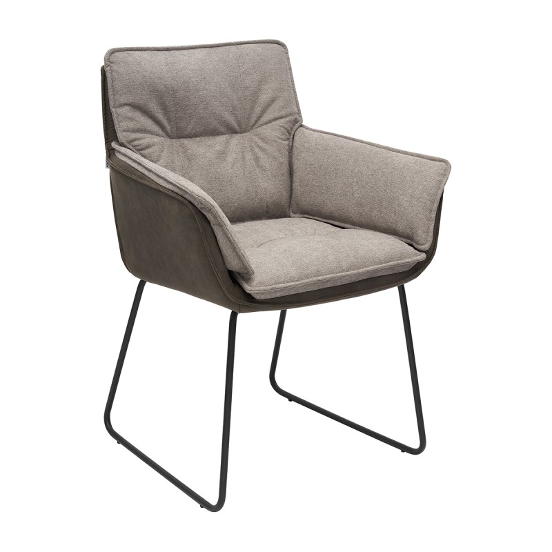 Krzesło RASMUS Tapicerowane Szaro-Beżowe z podłokietnikami – nowoczesne krzesło do jadalni i salonu