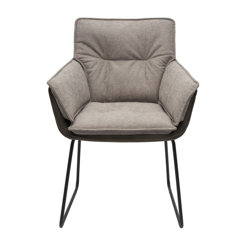 Krzesło RASMUS Tapicerowane Szaro-Beżowe z podłokietnikami widok z przodu  – nowoczesne krzesło do jadalni i salonu