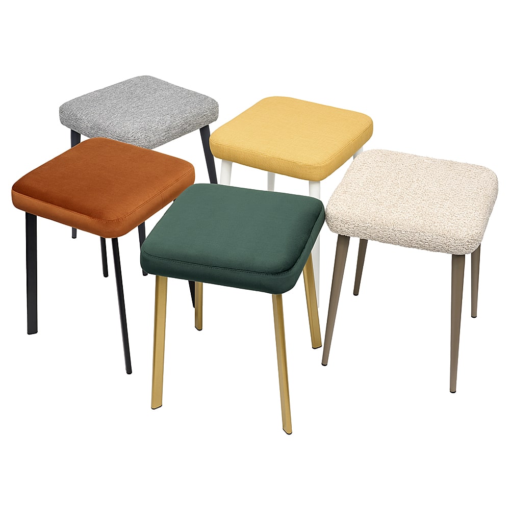 Stołki tapicerowane Kolt BJORN w różnych kolorach – szary, żółty, beżowy zielony i pomarańczowy, na metalowych nogach